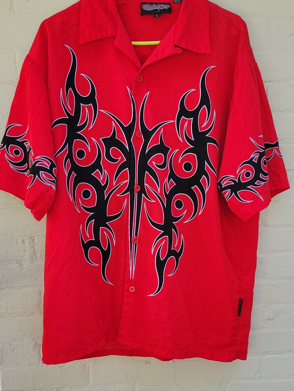 Sapphire Lounge Mens Sz L Polyester Blk/Red Dragon Tribal Shirt